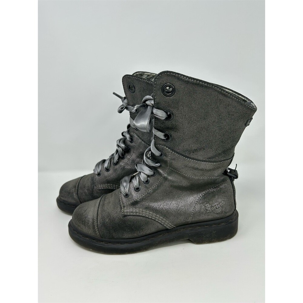 Dr. Martens Aimilie Womens Mid-Calf Lace-Up Combat Boots Metallic Gray Size 9 - Picture 5 of 13